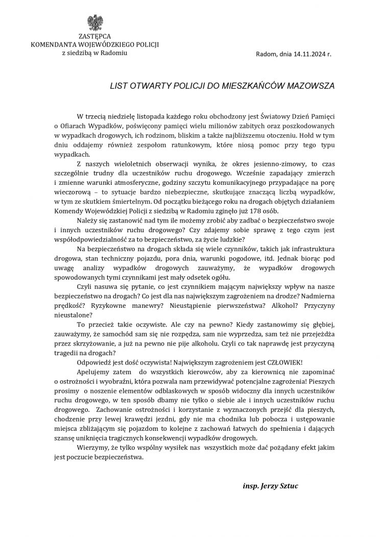 LIST OTWARTY POLICJI DO MIESZKAŃCÓW MAZOWSZA